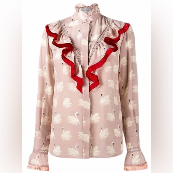 Stella McCartney Fringed Swan Print Shirt